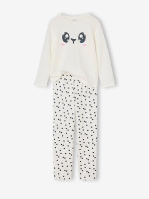 Meisjespyjama effen met print + allover print ecru