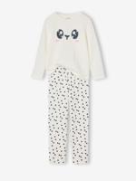 Meisjespyjama effen met print + allover print ecru