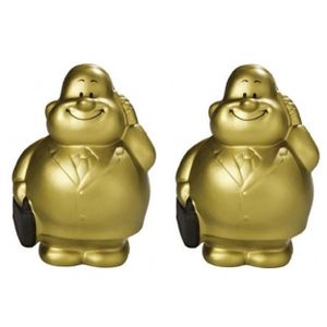 Set van 4x stuks anti stressbal goud zakenman in pak 9 cm