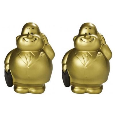 Set van 4x stuks anti stressbal goud zakenman in pak 9 cm