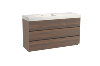 Storke Edge staand badmeubel 150 x 52 cm notenhout met Mata High asymmetrisch linkse wastafel in solid surface mat wit - thumbnail