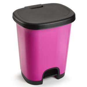 Plasticforte vuilvisbak Pedaalemmer - roze/zwart - 18 liter - 33 x 28 x 40 cm - kunststof - afval