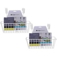 Set van 3x stuks mandje met deurhaken wit metaal 28 x 9,5 cm