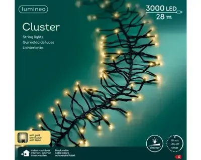 Lumineo led cluster 28m-3000l zwart/soft gold