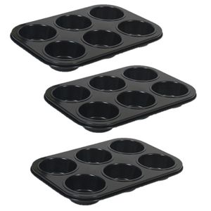 Set van 3x stuks muffin bakvorm/bakblik rechthoek 27 x 19 x 3 cm zwart voor 18 stuks