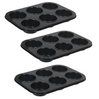 Set van 3x stuks muffin bakvorm/bakblik rechthoek 27 x 19 x 3 cm zwart voor 18 stuks - thumbnail