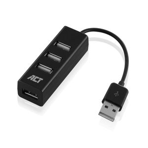 ACT AC6205 Mini USB Hub 2.0 | High Speed | 4x USB-A | 480Mbps | Zwart | 12 cm