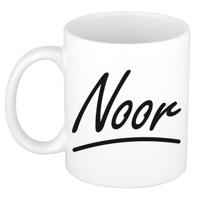 Noor Naam koffiemok - beker - met sierlijke letters - wit - 300 ml - Cadeau - Dames