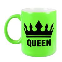 Cadeau Queen mok/ beker fluor neon groen met zwarte bedrukking 300 ml