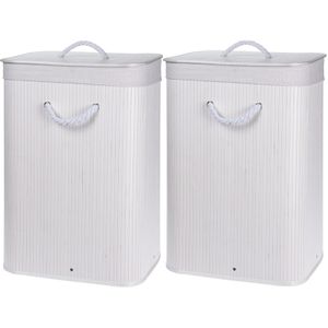 2x Witte bamboe wasmanden 60 liter