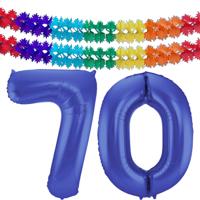 Folat Verjaardag Leeftijd folieballon - 70 jaar - blauw - 86 cm - incl 2x slingers