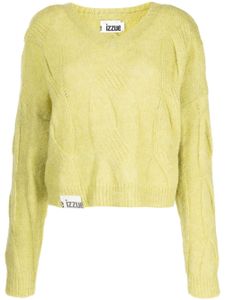 izzue pull en maille torsadée à col v - Vert