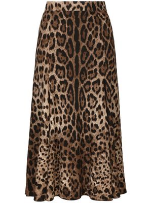 Dolce & Gabbana jupe taille-haute à imprimé léopard - Marron