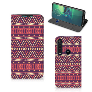 Motorola G8 Plus Hoesje met Magneet Aztec Paars