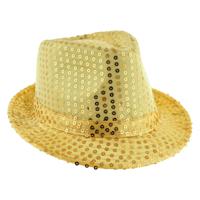 Carnaval verkleed Trilby hoedje met glitter pailletten - goud - polyester - heren/dames