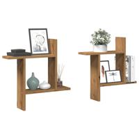 Wandschappen 2 st 50x12x50 cm bewerkt hout artisanaal eiken