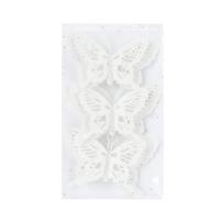 Kerstboomversiering Vlinder - 6x stuks - 14 cm - wit glitter - op clip