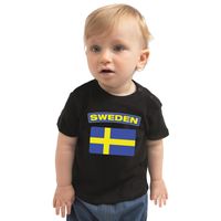 Sweden t-shirt met vlag Zweden zwart voor babys - thumbnail