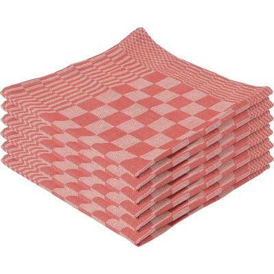 Theedoeken set - 12x stuks - rood met blokmotief - 65 x 65 cm - Huishoudtextiel
