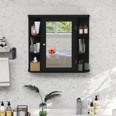 Spiegelkast Badkamer Badkamerspiegel met Planken Wandkast met Badspiegel Hangkast met Spiegeldeur Zwart/Wit/Grijs/Bruin