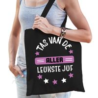 Cadeau tas voor juf - zwart/paars - katoen - 42 x 38 cm - Tas van de aller leukste juf