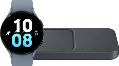 Samsung Galaxy Watch5 4G Blauw 44mm + Duo Draadloze Oplader 15W