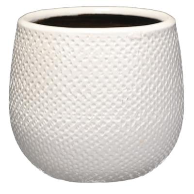 Mica Decorations Bloempot - wit - keramiek - ribbels - D14 x H12 cm