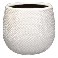 Mica Decorations Bloempot - wit - keramiek - ribbels - D14 x H12 cm