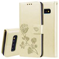 Rose reliëf horizontale flip PU lederen behuizing voor Galaxy S10 met houder & kaart slots & portemonnee (goud)
