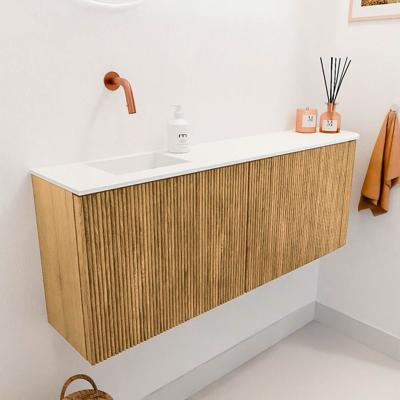 Toiletmeubel Mondiaz Joya | 111.6 cm | Meubelkleur Oak | Faye wastafel Talc Links | Zonder kraangat(en) Toiletmeubel Mondiaz Joya | 111.6 cm | Meubelkleur Oak | Faye wastafel Talc Links | Zonder kraangat(en)