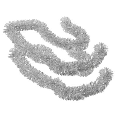Kerstslingers - 2x stuks - glitter zilver - folie - 180 x 7 cm - kerstboom versiering/guirlandes