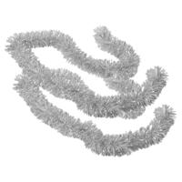 Kerstslingers - 2x stuks - glitter zilver - folie - 180 x 7 cm - kerstboom versiering/guirlandes