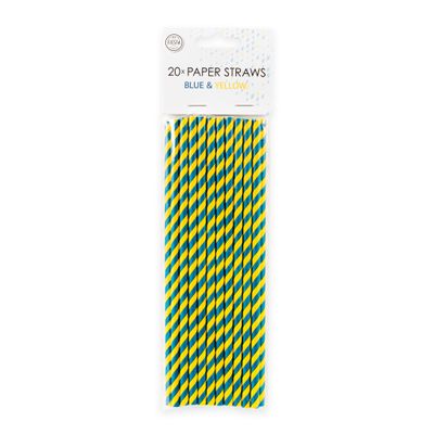Papieren Rietjes Blauw/Geel (20st)
