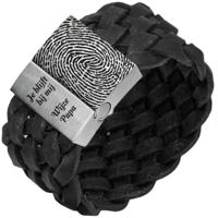 Vingerafdruk op je armband - Zwart of bruin gevlochten leren Armband (Kleur: Gevlochten zwart leder)