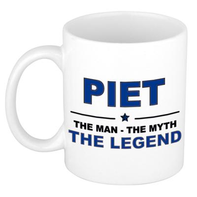 Piet cadeau mok - man myth legend - naam koffiemok / beker - wit en blauw - 300 ml