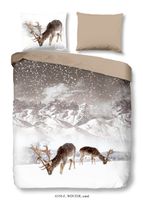 Good Morning Dekbedovertrek "herten in winterlandschap" - Zand - (240x200/220 cm) - Katoen Flanel