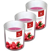 Trend Candles Geurkaars - 3x - in glas - Cranberry aroma - 25 branduren - 7 x 8 cm