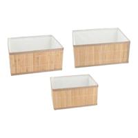 Kast/badkamer opbergmandjes - set 3x stuks - bamboe hout met hoes - in 3 formaten