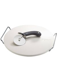 GEFU - 3-delige Pizzaset: Pizzasteen met houder & Pizzames, Rond, Ø33 cm, Geschikt voor oven, gas en BBQ - GEFU DARIOS