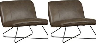 Set van 2 Grijze leren industriële fauteuils zonder armleuning Smile - Granada leer Ash (grijs leer)