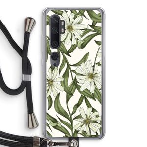 Wit bloemenpatroon: Xiaomi Mi Note 10 Transparant Hoesje met koord