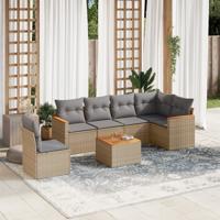 7-delige Loungeset met kussens poly rattan gemengd beige