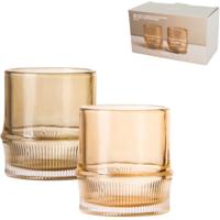 Gusta theelichthouder glas bruin 8 cm set van 2 | 12 stuks