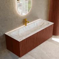 Badmeubel Mondiaz Kurve-Dlux | 120 cm cm | Meubelkleur Ruby | Wastafelkleur Glace | Solid surface | Wasbak midden spoelbak | 1 kraangat