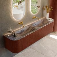 Badmeubel Mondiaz Kurve-Dlux | 190 cm | Meubelkleur Ruby | Wastafelkleur Sombra | Solid surface | Wasbak beide zijden spoelbak | Zonder kraangat(en)