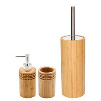 WC/Toiletborstel met houder 37 cm en zeeppompje/beker bamboe hout - Badkameraccessoireset