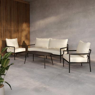 Nohr Loungeset 'Michiko' Met bank, 2 loungestoelen en tafel, kleur Beige/Zwart